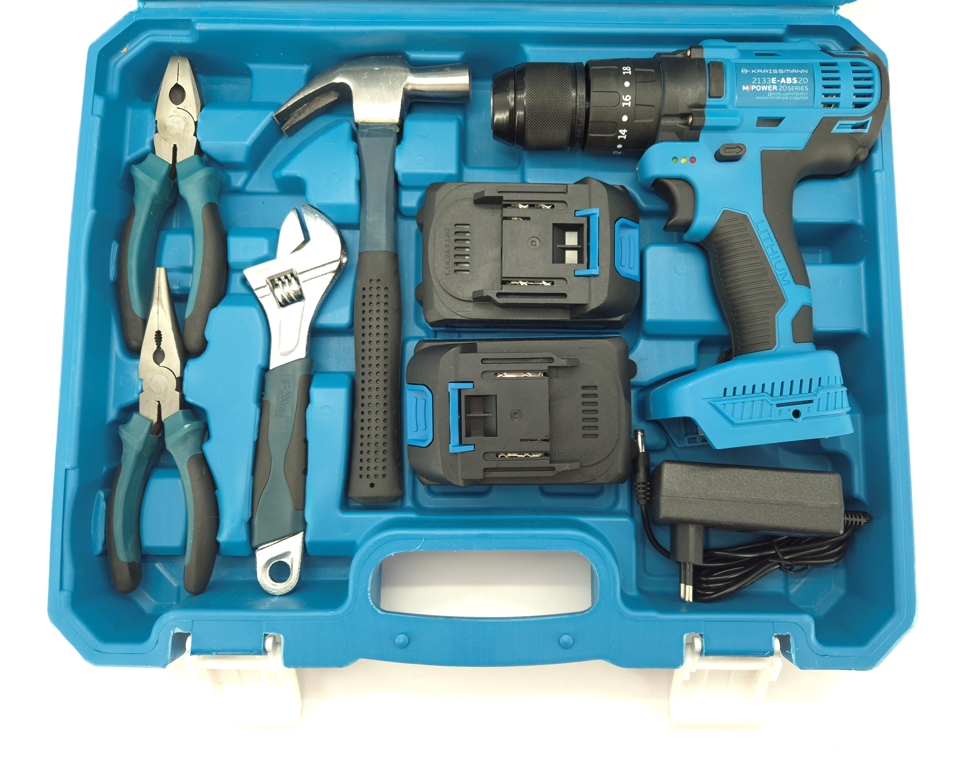 Акумуляторний шурупокрут Kraissmann 2133 E-ABS 20/2 з набором інструментів