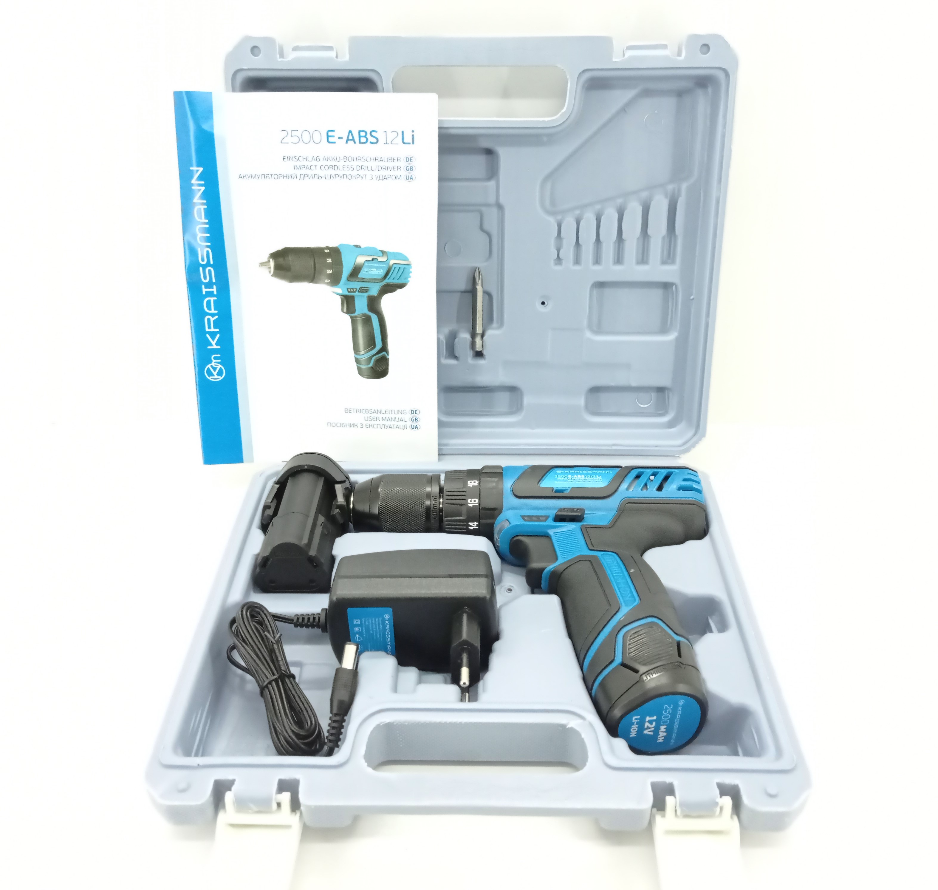 Акумуляторний шуруповерт Kraissmann 2500 E-ABS 12/2 Li (ударний)