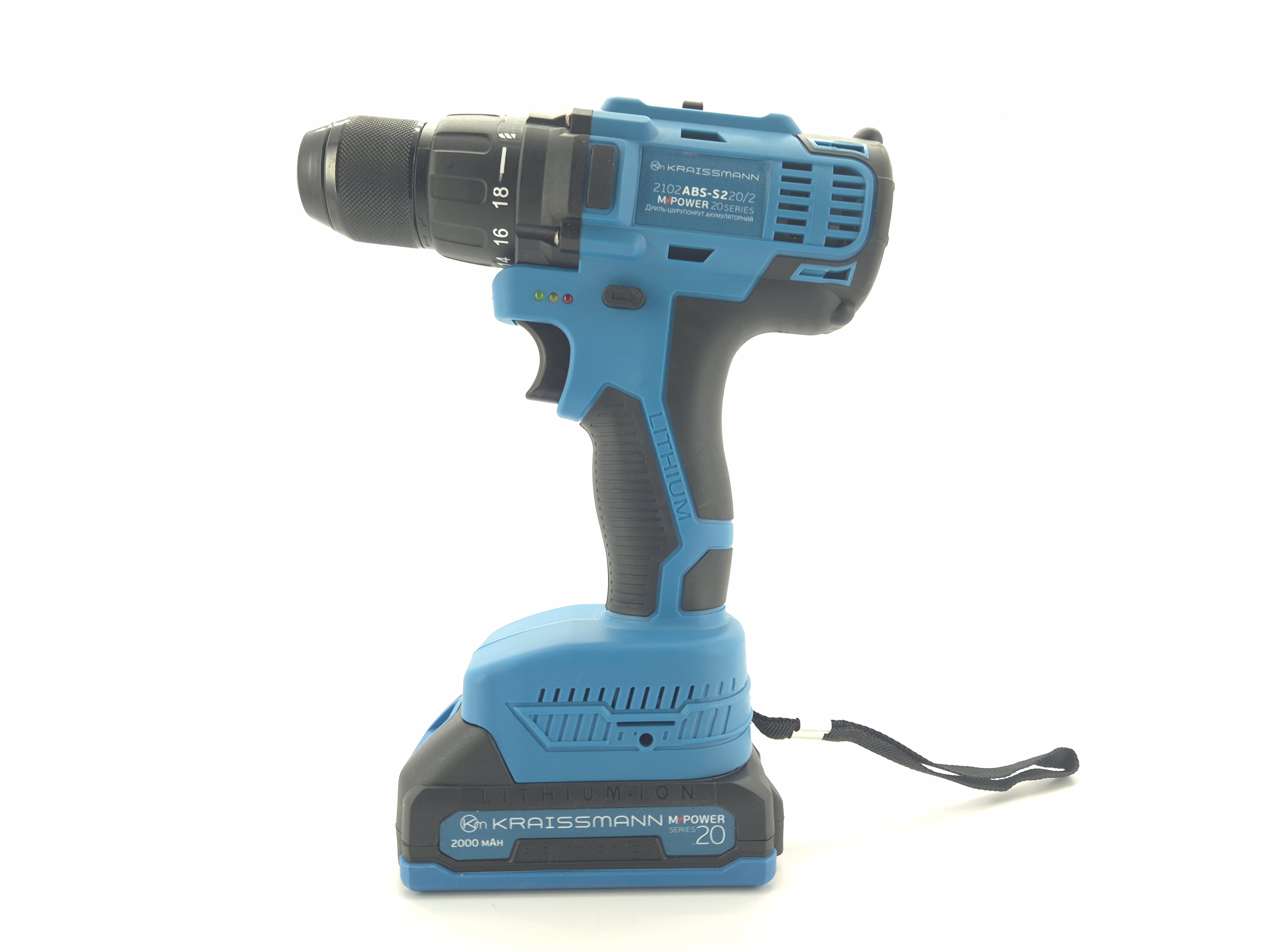 Акумуляторний шурупокрут Kraissmann 2102 ABS 20/2 з набором інструментів